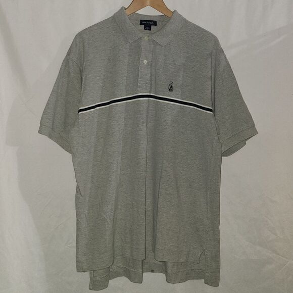 Nautica Gray Polo Striped Short Sleeve Shirt Size L. - Picture 1 of 8